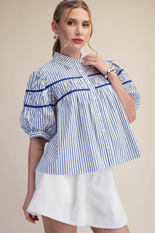 Blaire Contrast Stripe Puff Sleeve Blouse