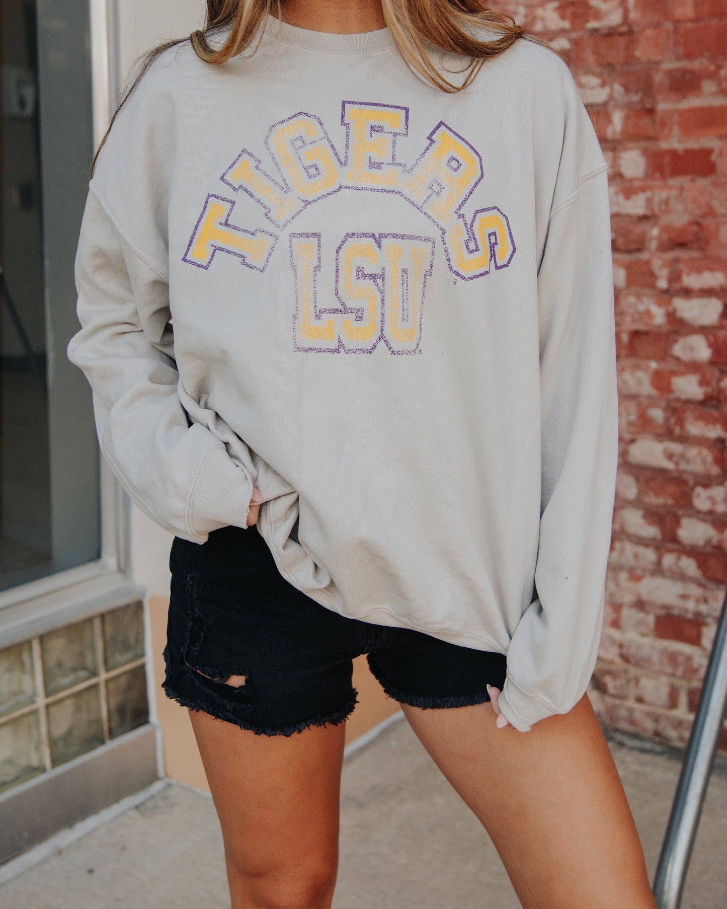 LSU Tigers Mega Arch Sand Thrifted Graphic Sweatshirt