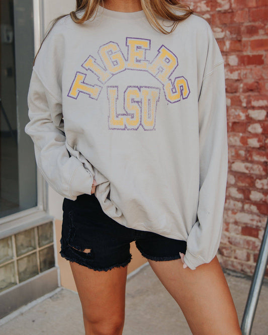 LSU Tigers Mega Arch Sand Thrifted Graphic Sweatshirt