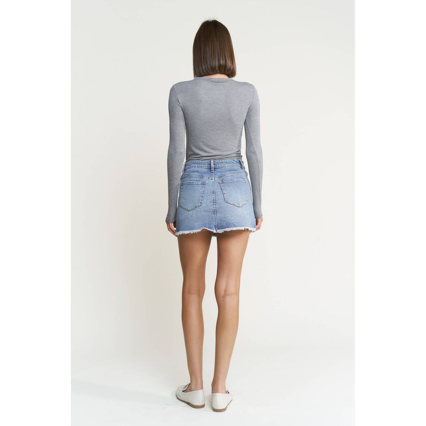 DENIM MINI SKIRT WITH RAW HEM