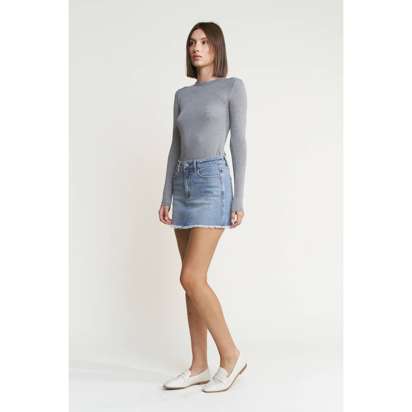 DENIM MINI SKIRT WITH RAW HEM