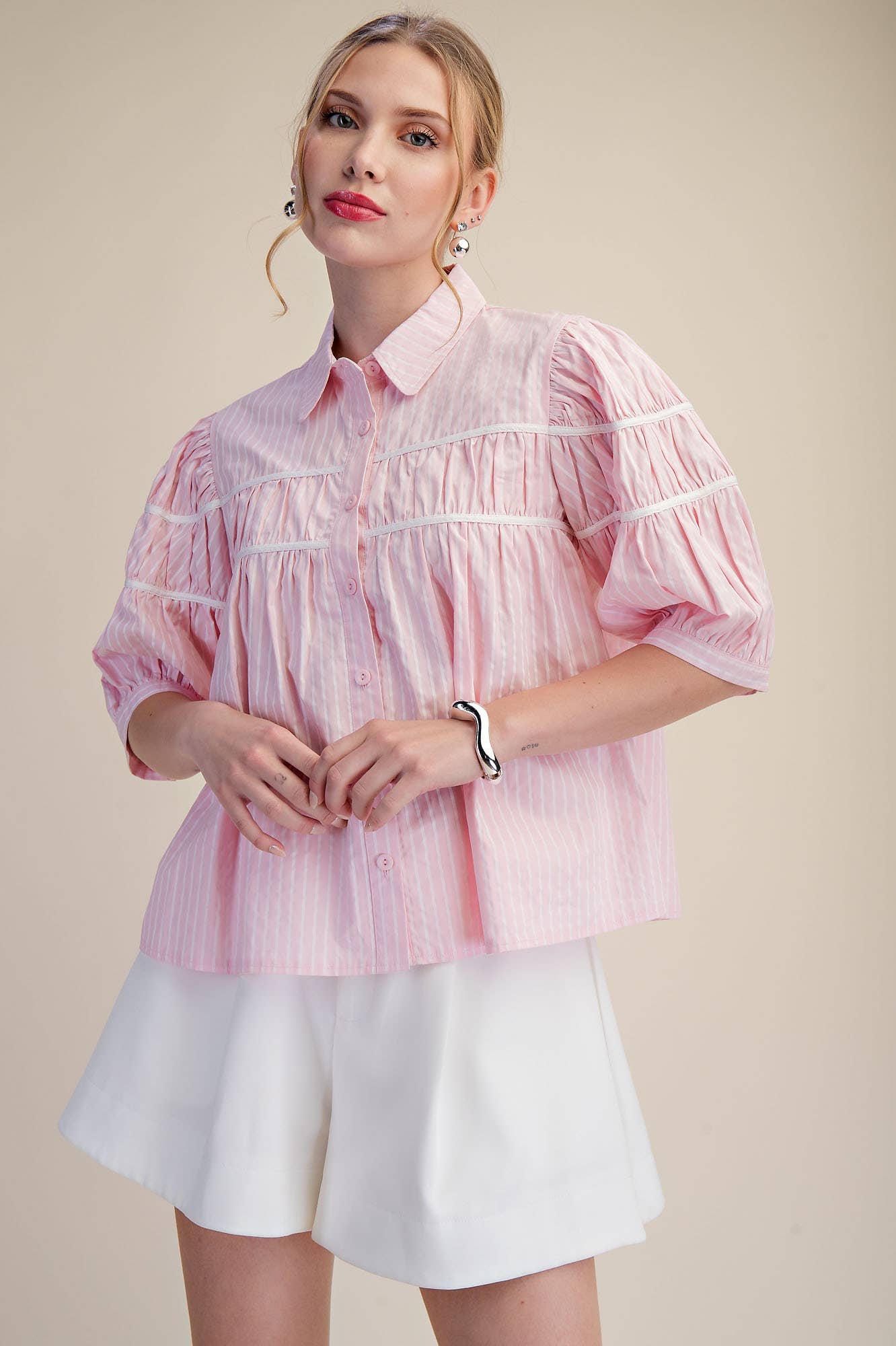 Blaire Contrast Stripe Puff Sleeve Blouse