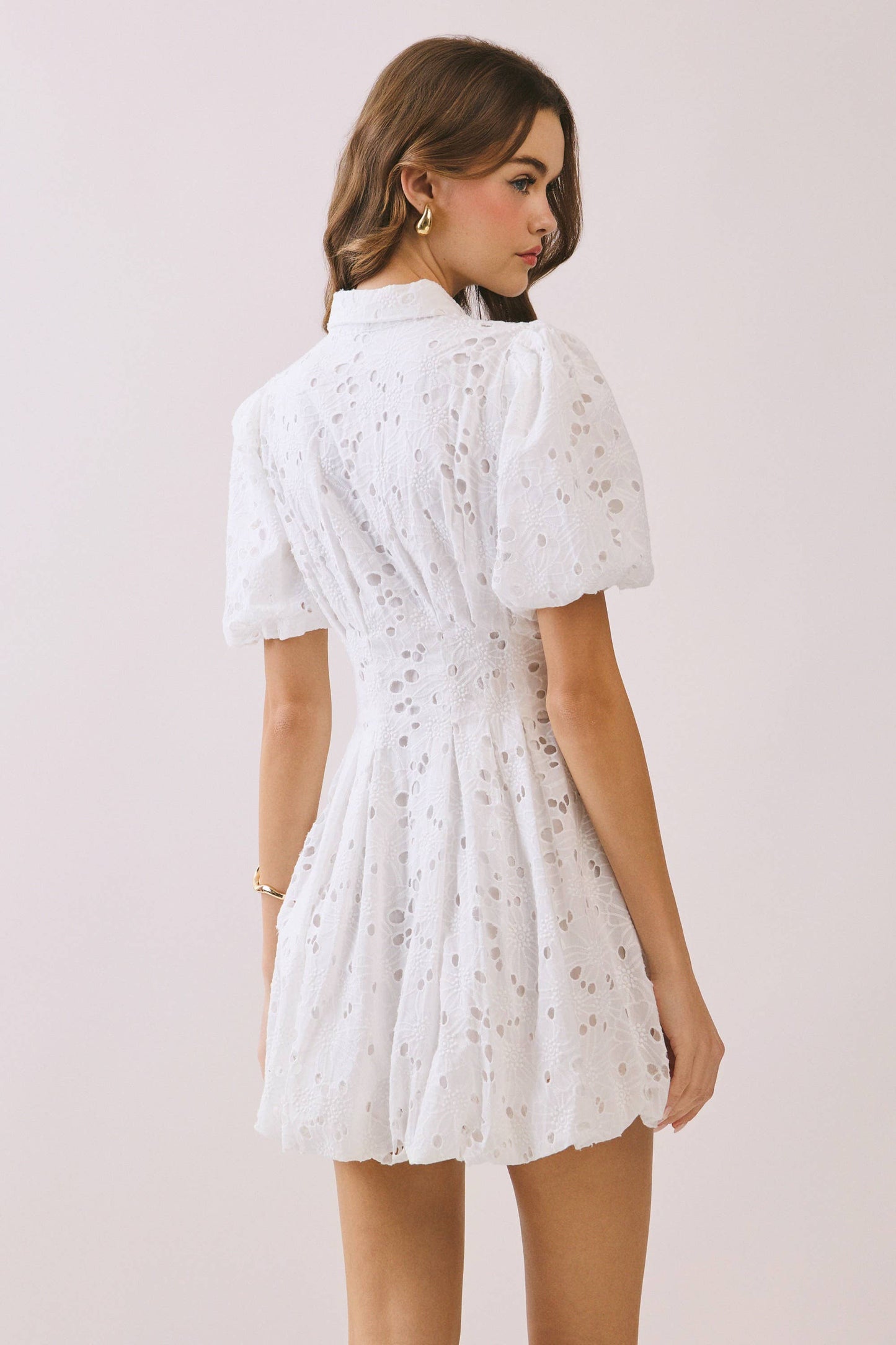 Eyelet Collared Neck Hidden Front Button Dress
