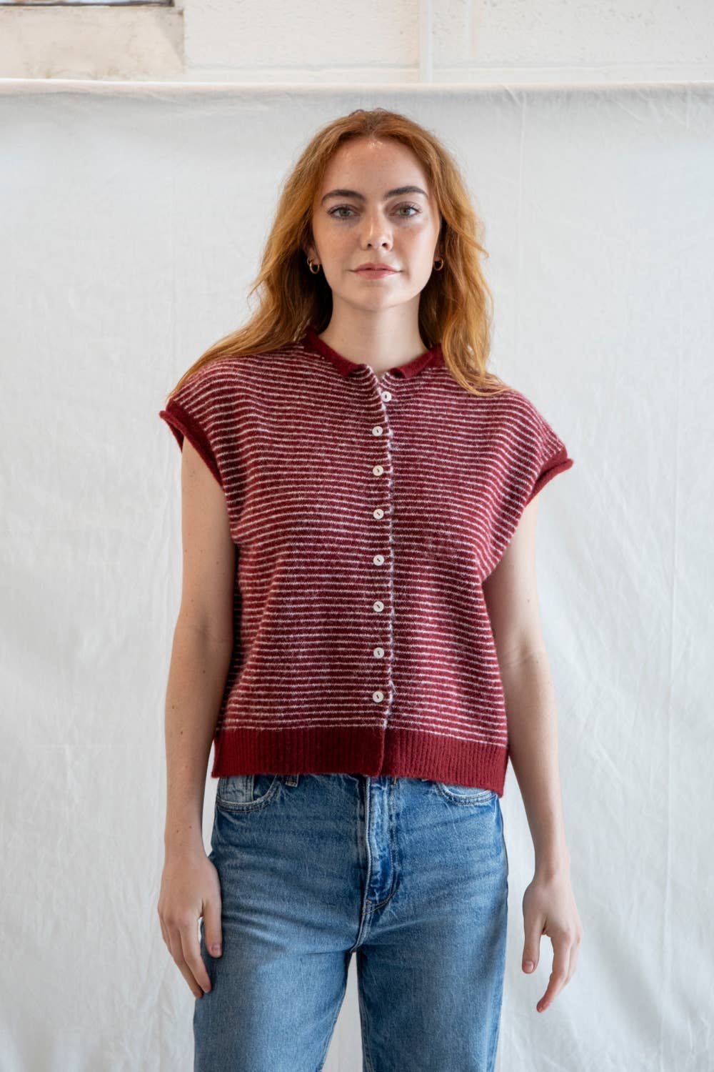 Piper Vest Cardigan - Pin Stripe