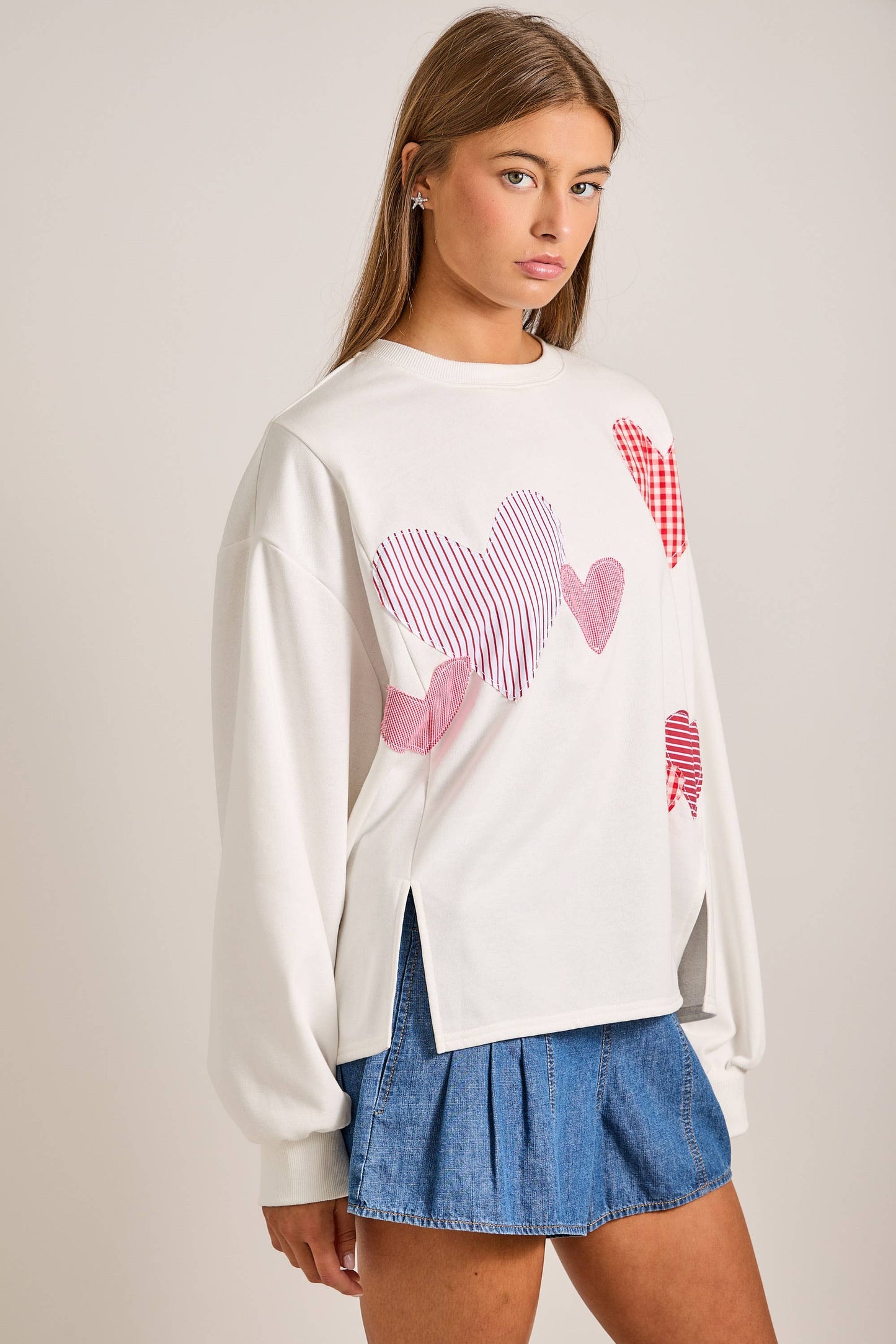 Red Heart Patchwork Sweatshirt – Valentine Pullover