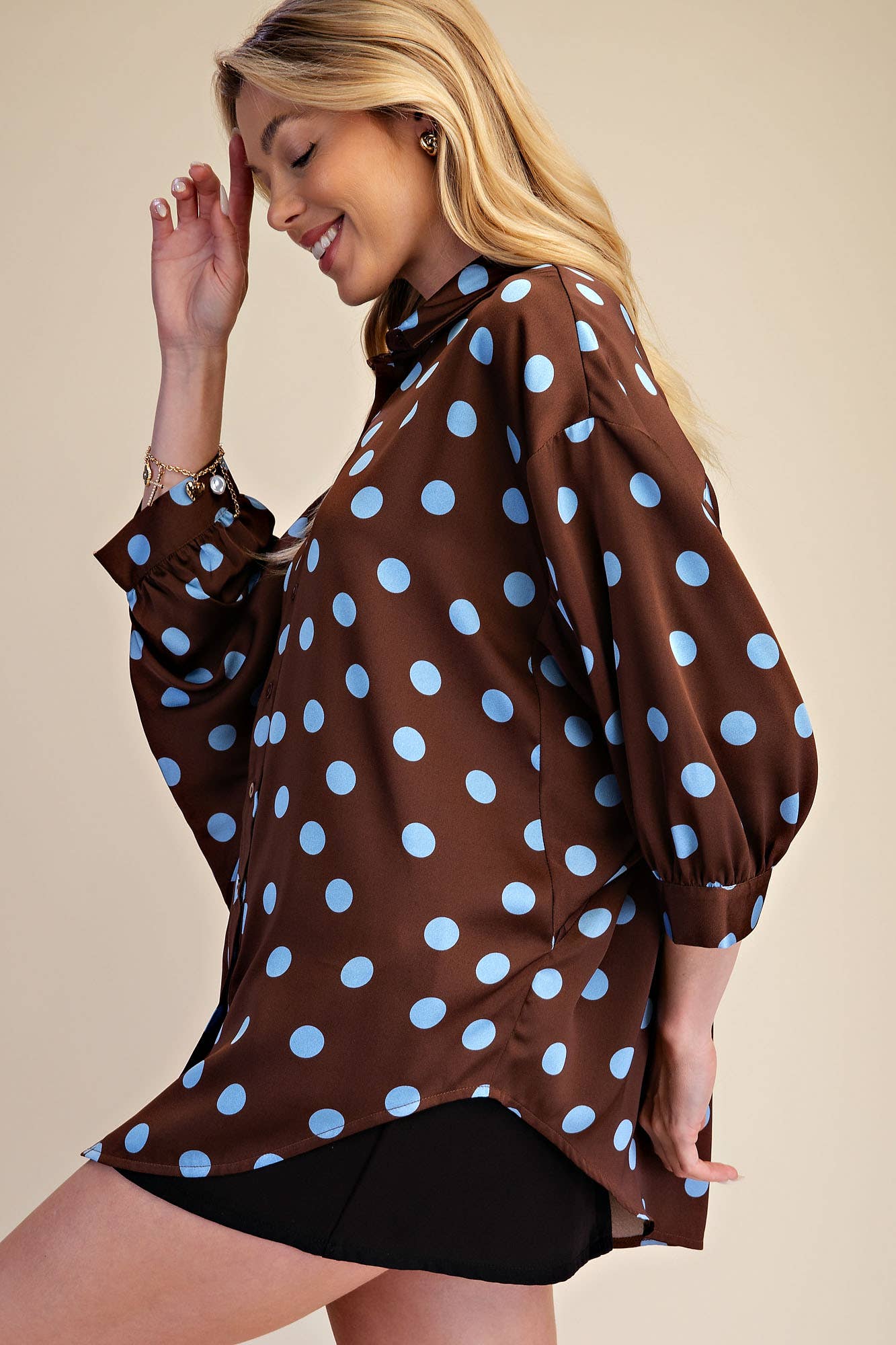 Camille Polka Dot Button Down Blouse