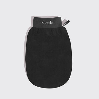 Black oven mitt with gray cuff on a white background