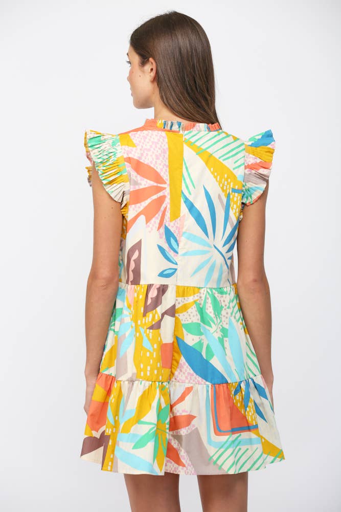 Rio Tropical Flutter Sleeve Dress