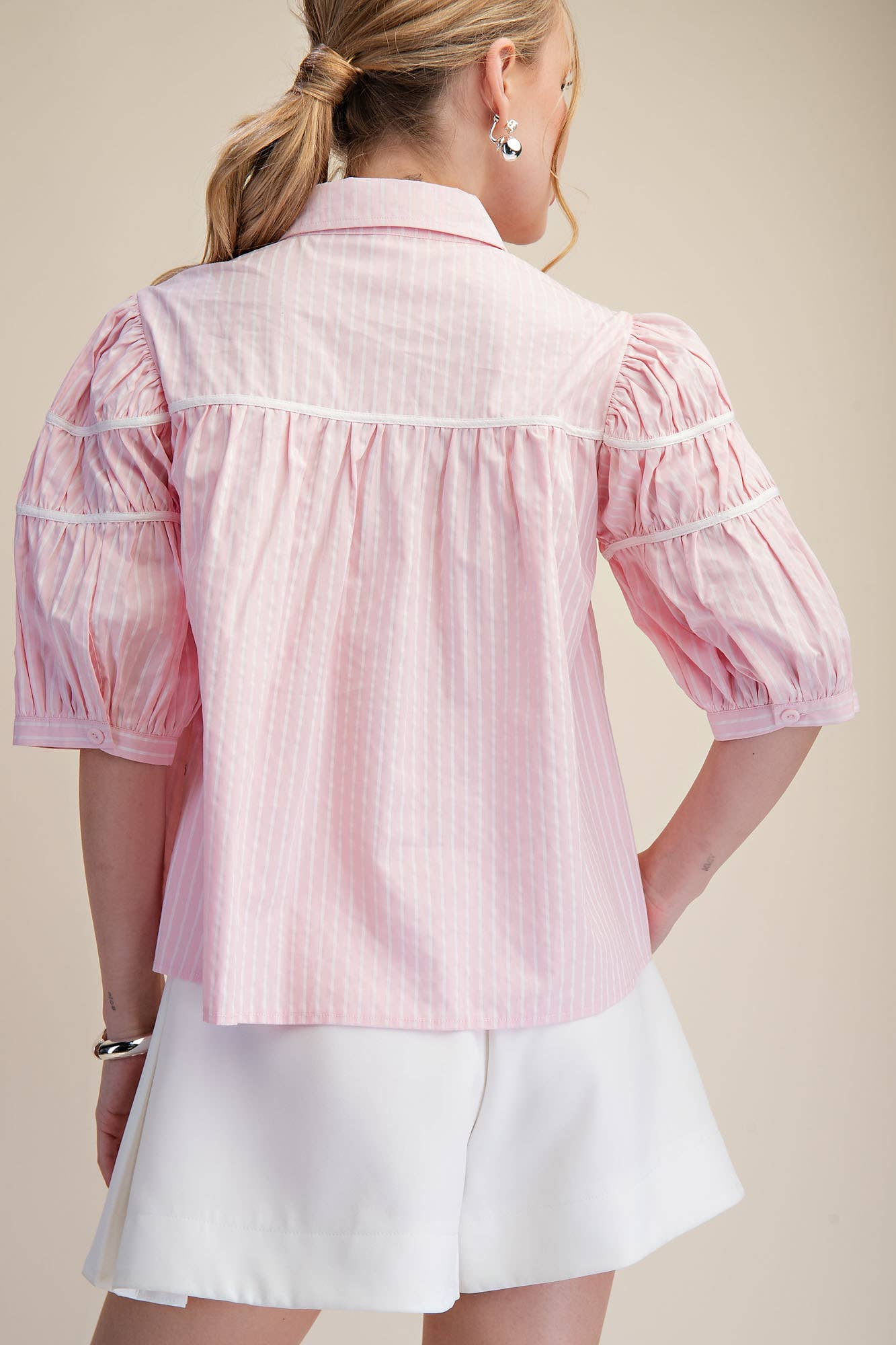 Blaire Contrast Stripe Puff Sleeve Blouse