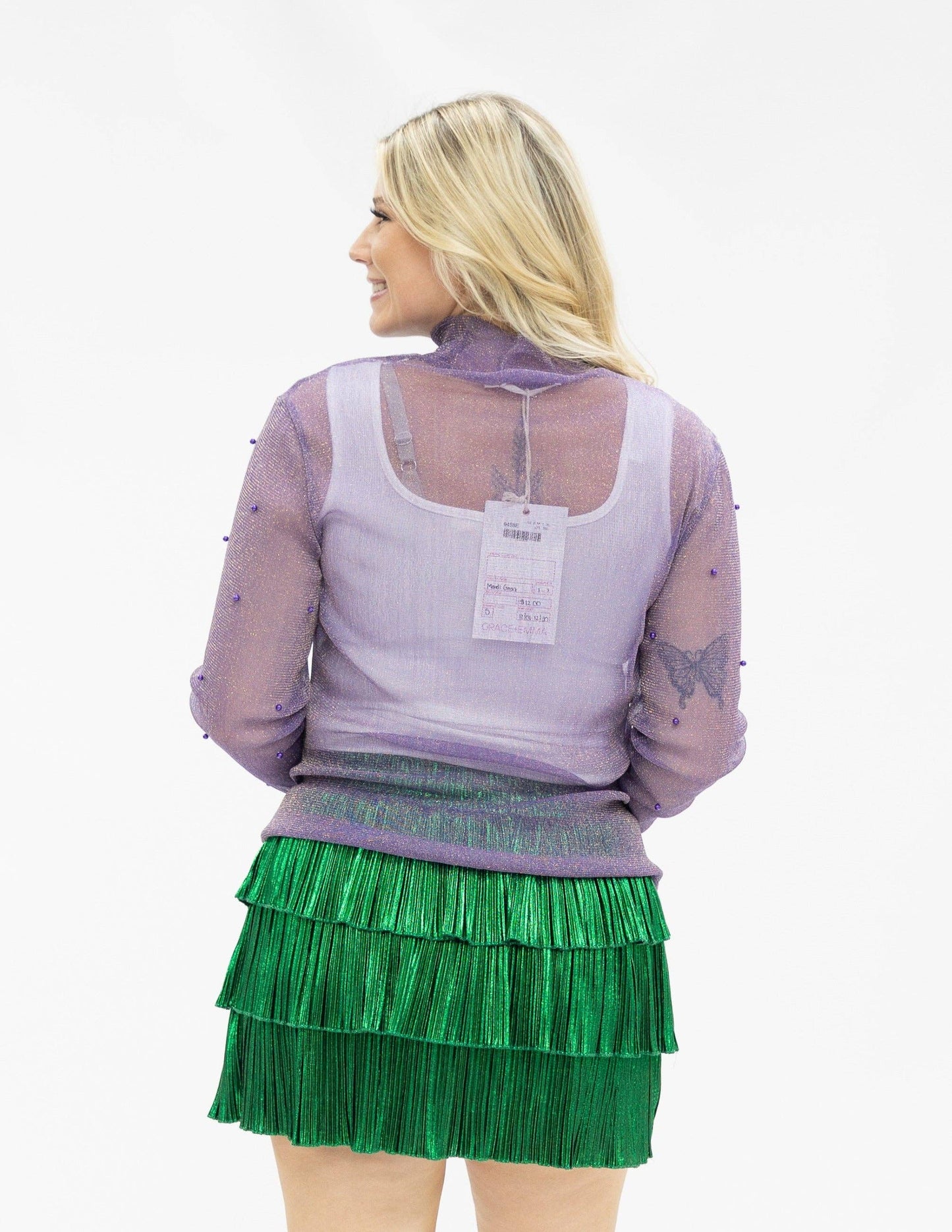 Mock Neck Mesh Top, Purple Shimmer