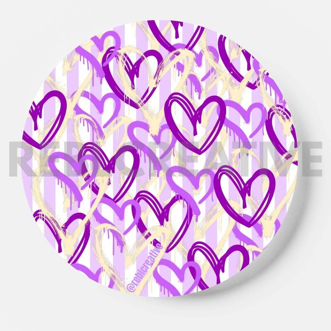 Team Hearts - Purple & Yellow - Game Day Button
