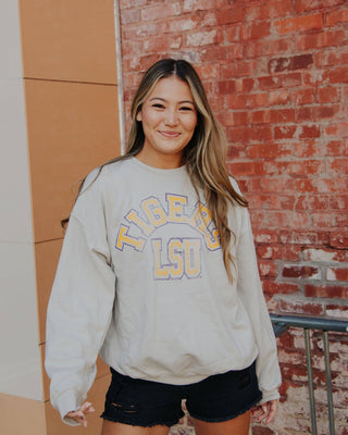 LSU Tigers Mega Arch Sand Thrifted Graphic Sweatshirt