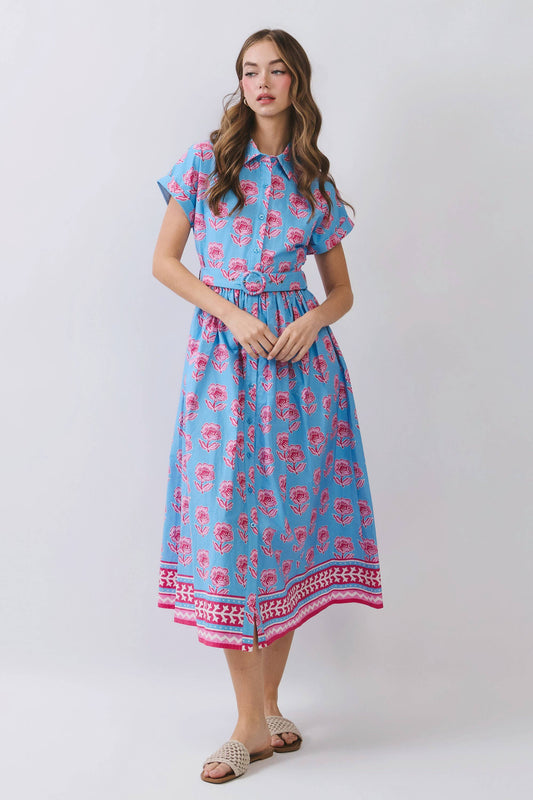Magnolia Border Floral Midi Dress