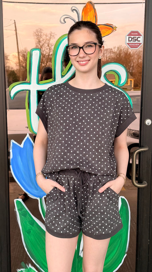 Polka Dot Short Sleeve Top and Shorts Set