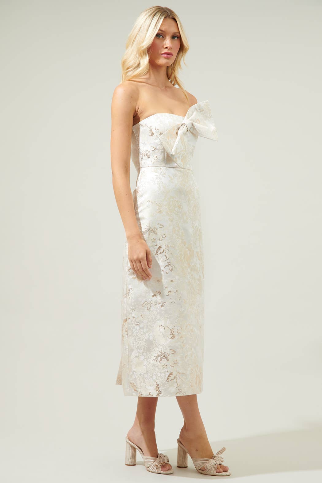 Lola Jacquard Bow Strapless Midi Dress