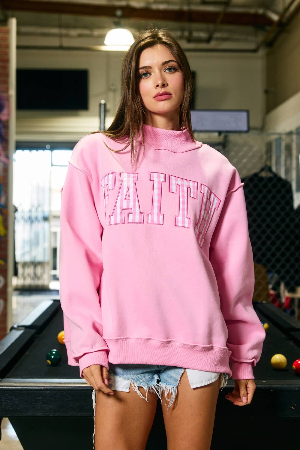 Pink Faith Mock Neck Pullover