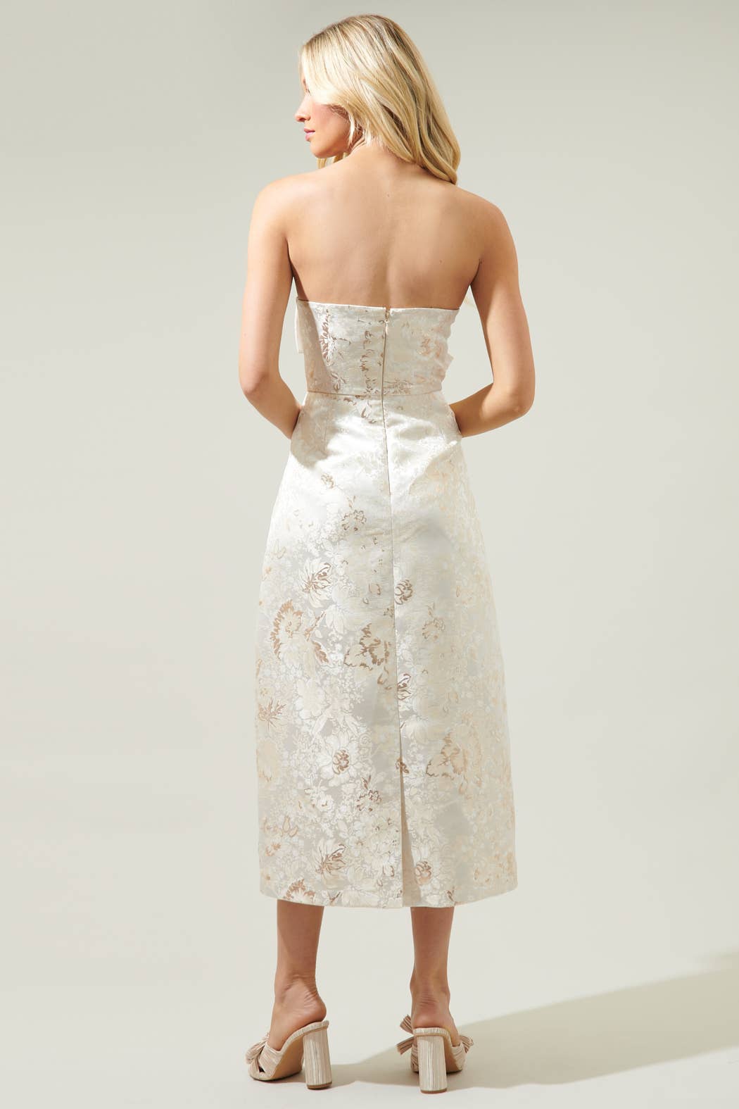 Lola Jacquard Bow Strapless Midi Dress