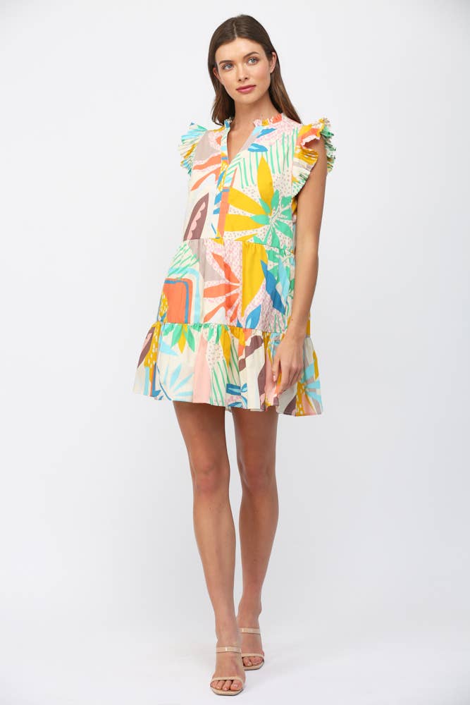 Rio Tropical Flutter Sleeve Dress