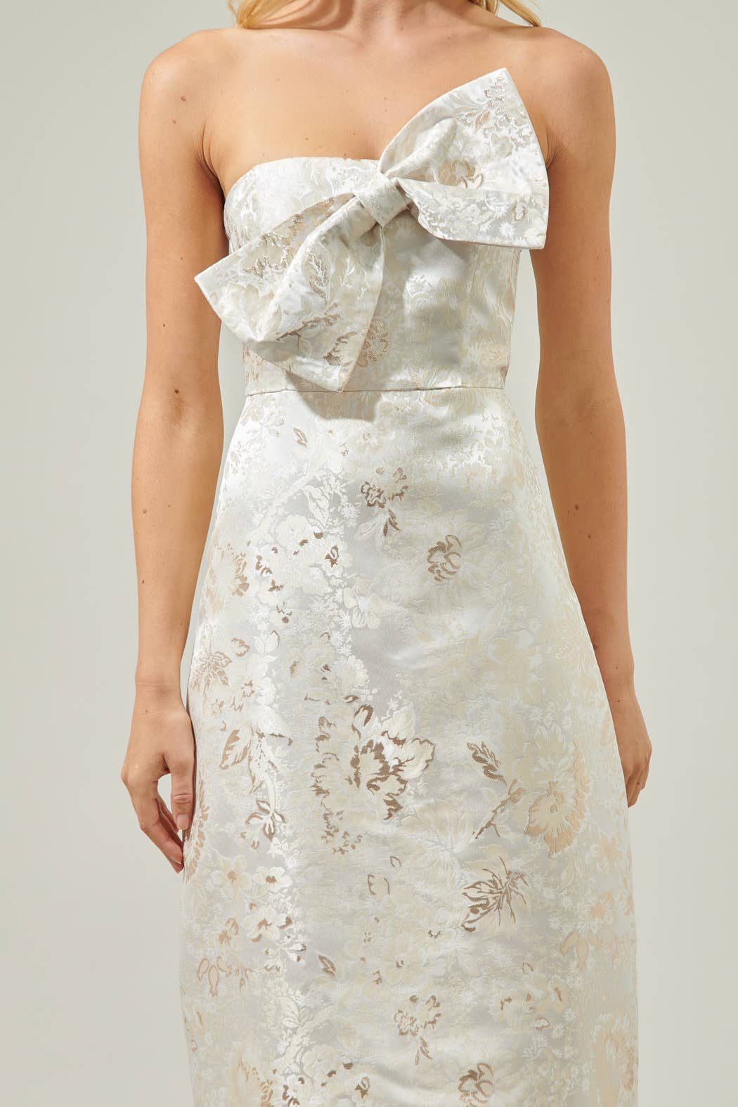 Lola Jacquard Bow Strapless Midi Dress