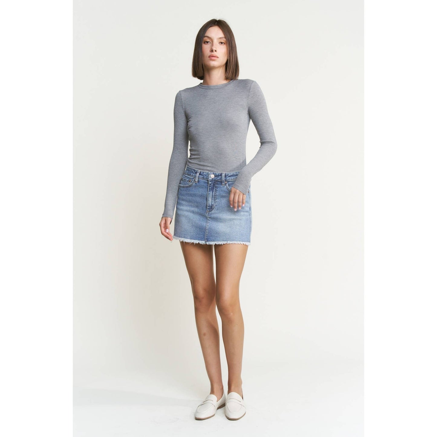 DENIM MINI SKIRT WITH RAW HEM