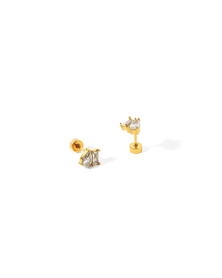 Gold earrings with gemstones on a white background
