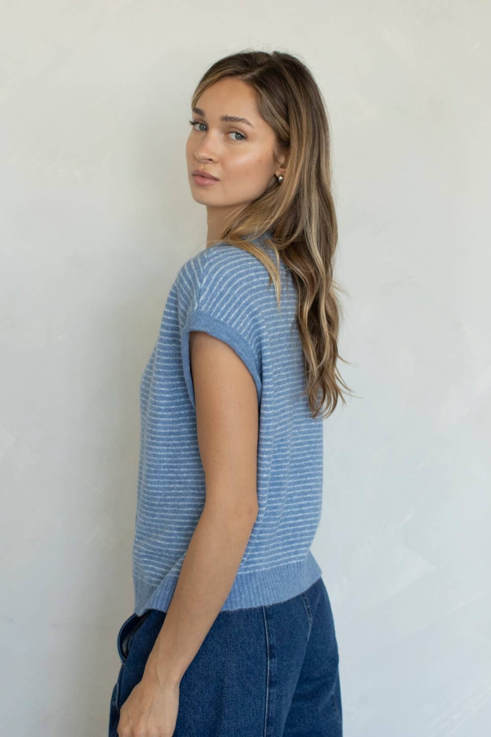 Piper Vest Cardigan - Pin Stripe