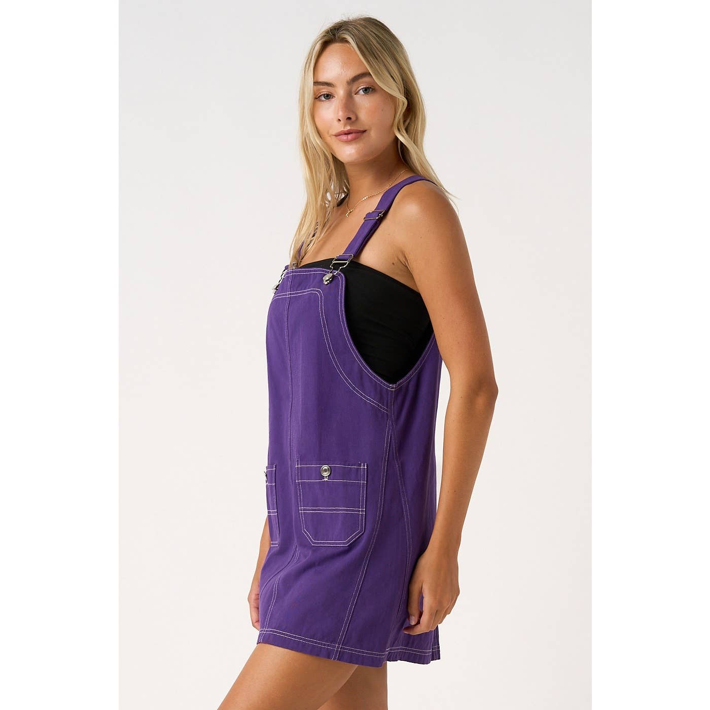 GAME DAY CONTRAST STITCH BIB OVERALL MINI DRESS