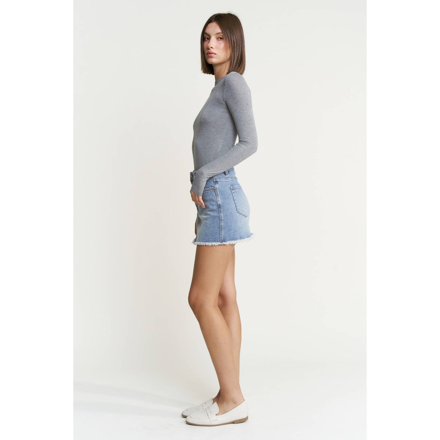DENIM MINI SKIRT WITH RAW HEM