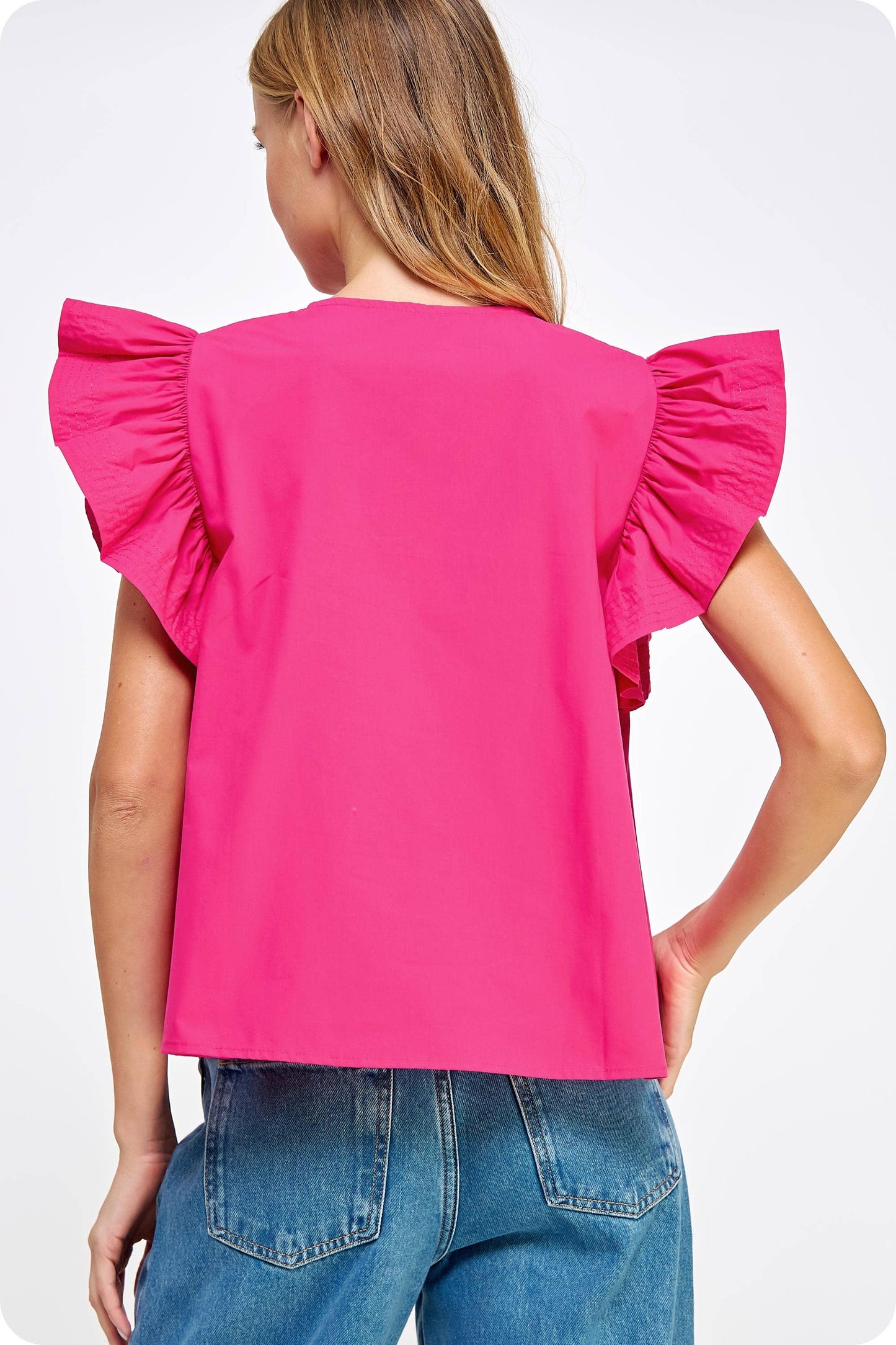Emery Poplin Ruffle Sleeve Top