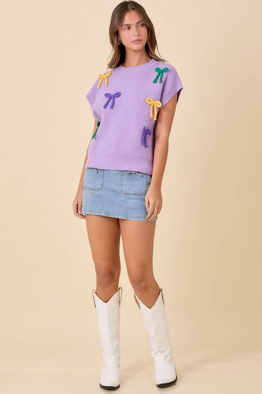 Mardi Gras Ribbon Bow Color Way Knit Top
