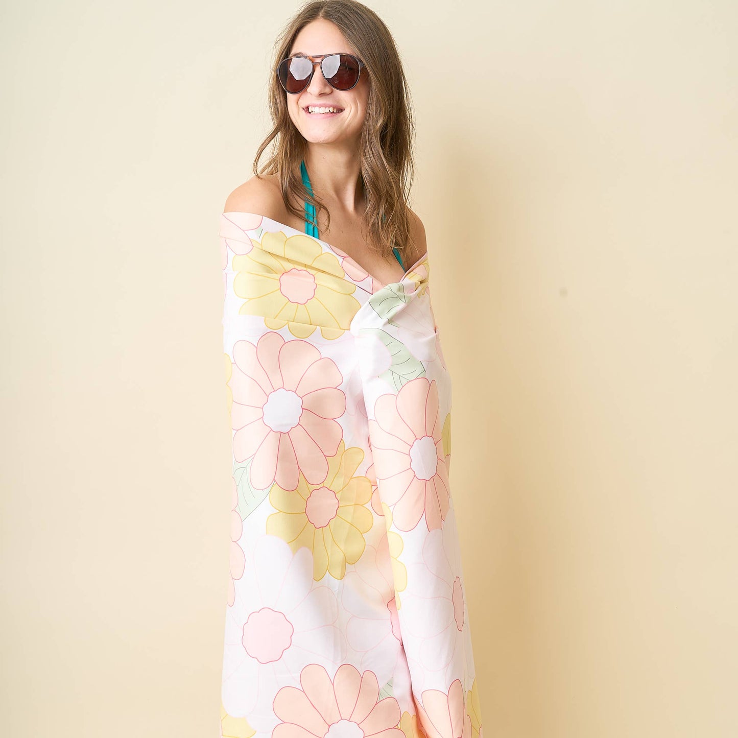 XL Quick-Dry Beach Towel-Daisy Craze Peach