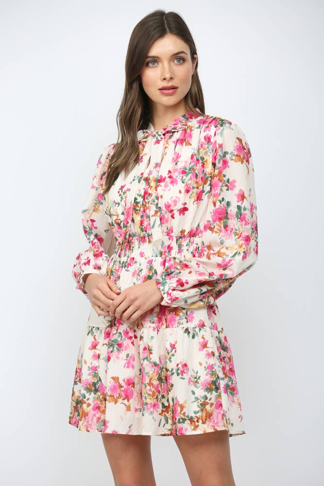 Sienna Bloom Tie-Neck Dress