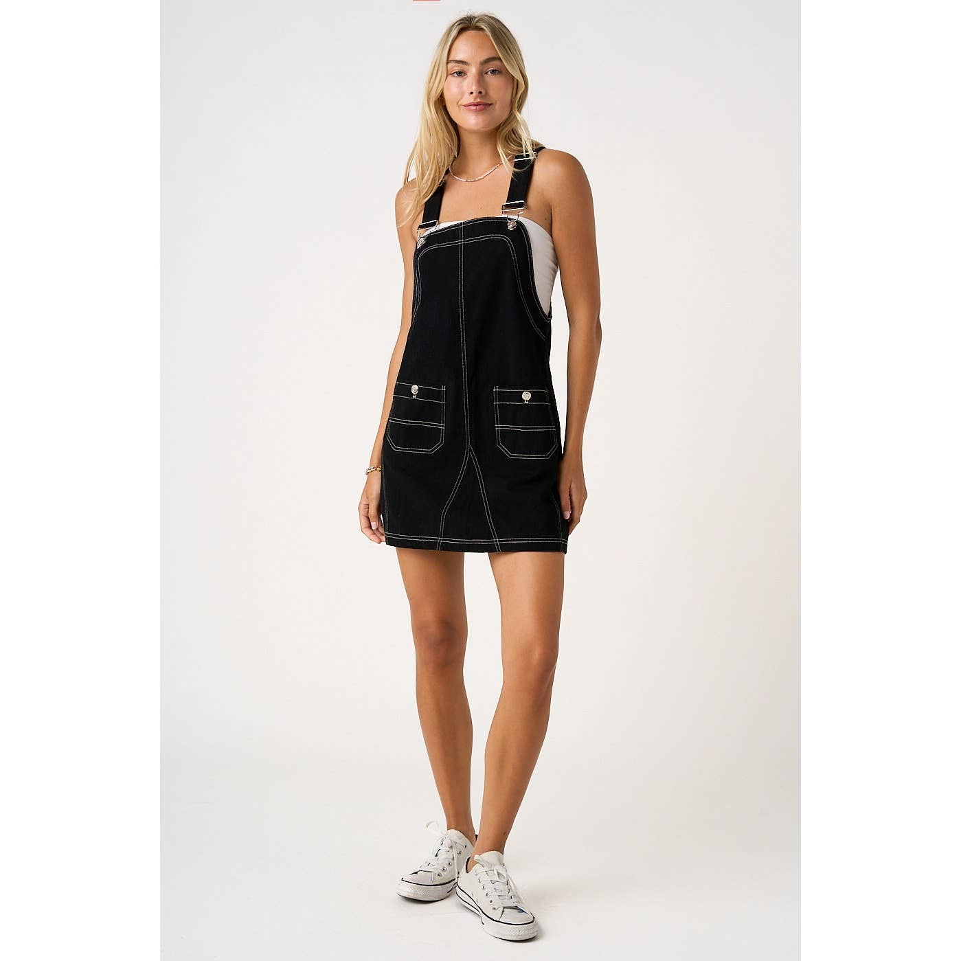 GAME DAY CONTRAST STITCH BIB OVERALL MINI DRESS