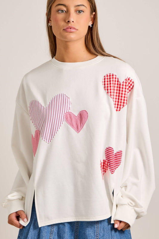 Red Heart Patchwork Sweatshirt – Valentine Pullover