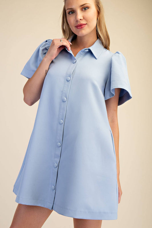 The Amy Collar Neck Button Down Mini Dress