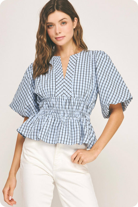 Bristol Windowpane Peplum Top