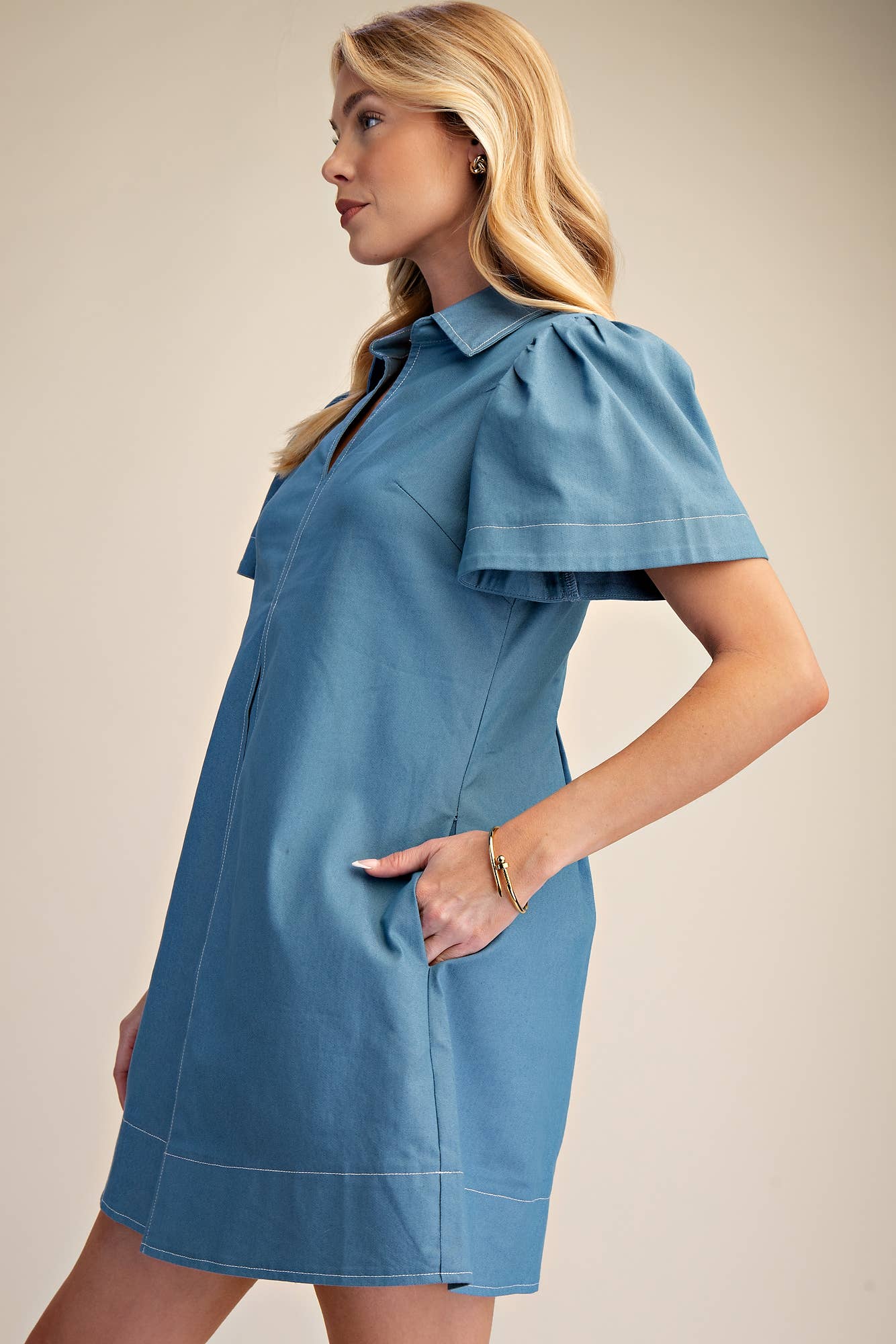 The Pleated Charm Collar Mini Dress