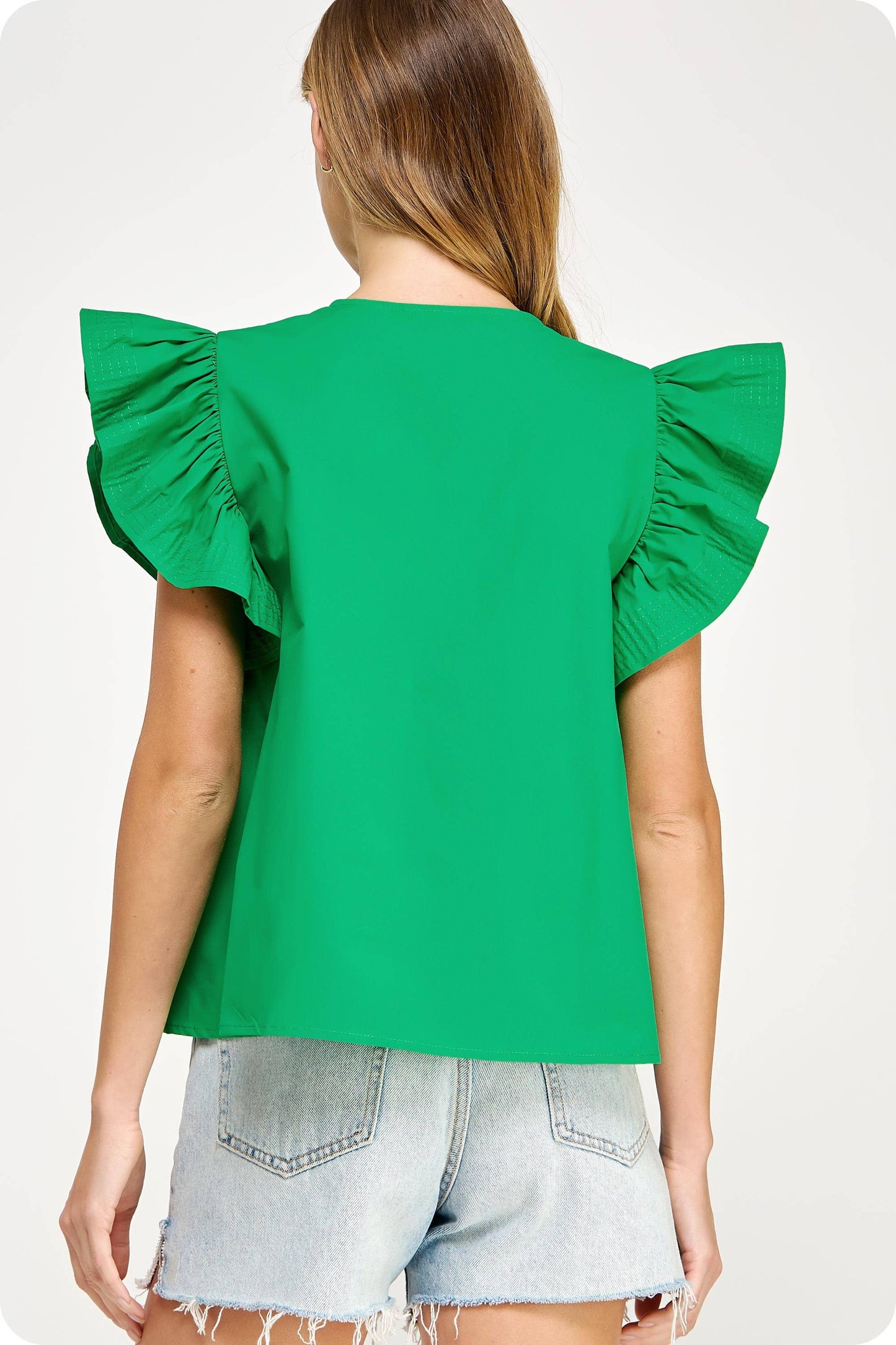 Emery Poplin Ruffle Sleeve Top