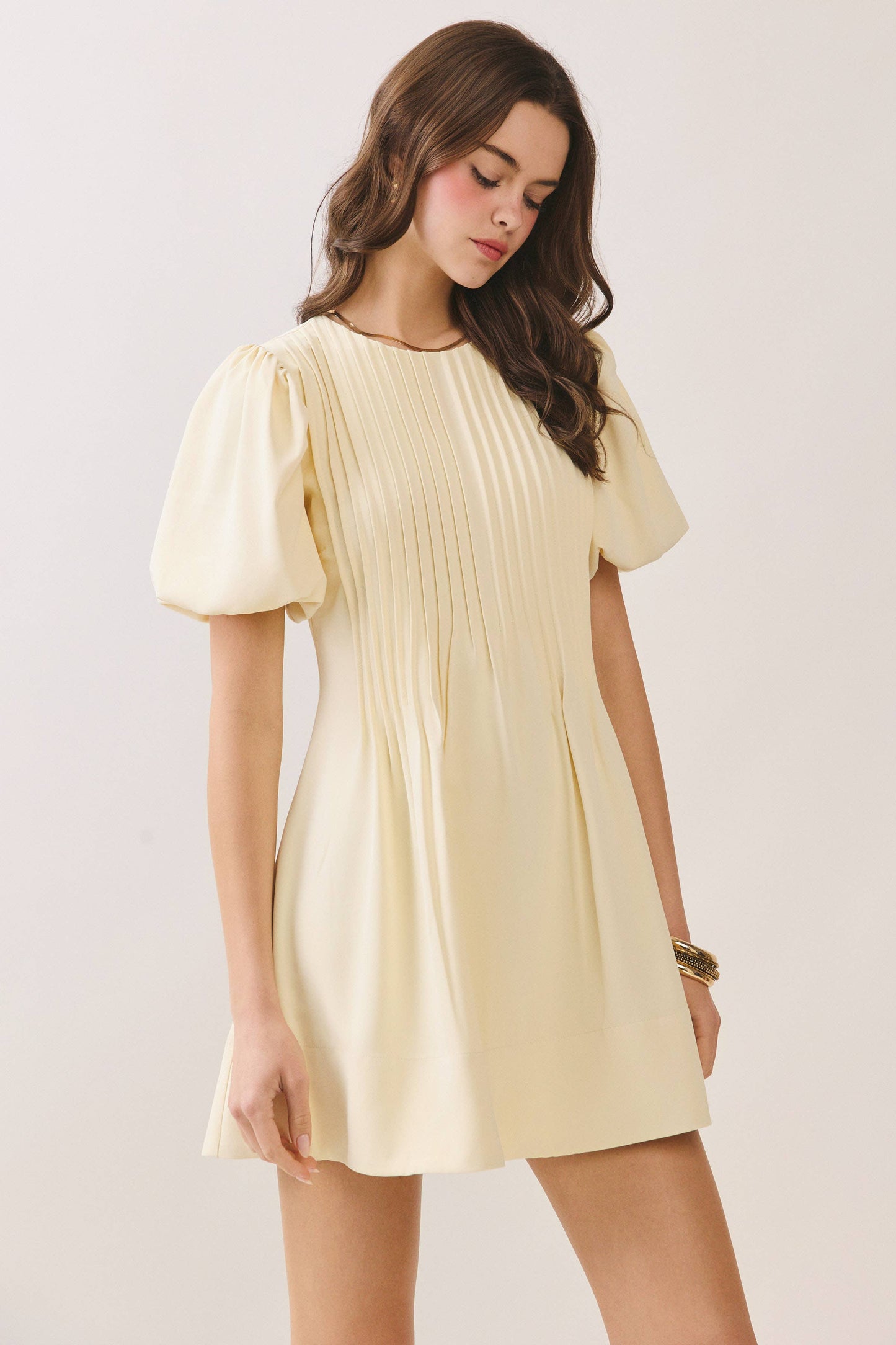 Emery Pleated Puff Sleeve Mini Dress