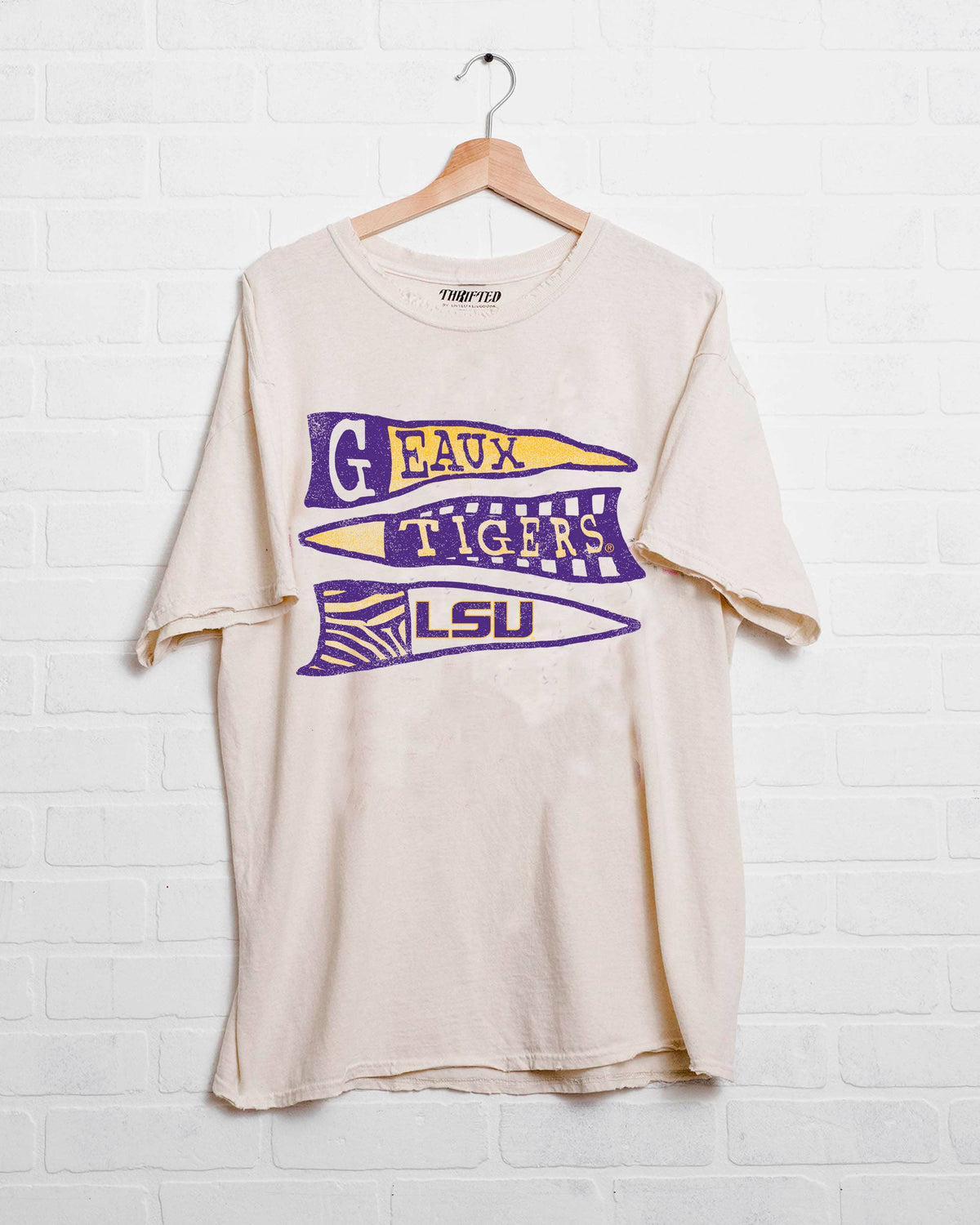 Geaux LSU Tigers Pennant Off White Thrifted Tee