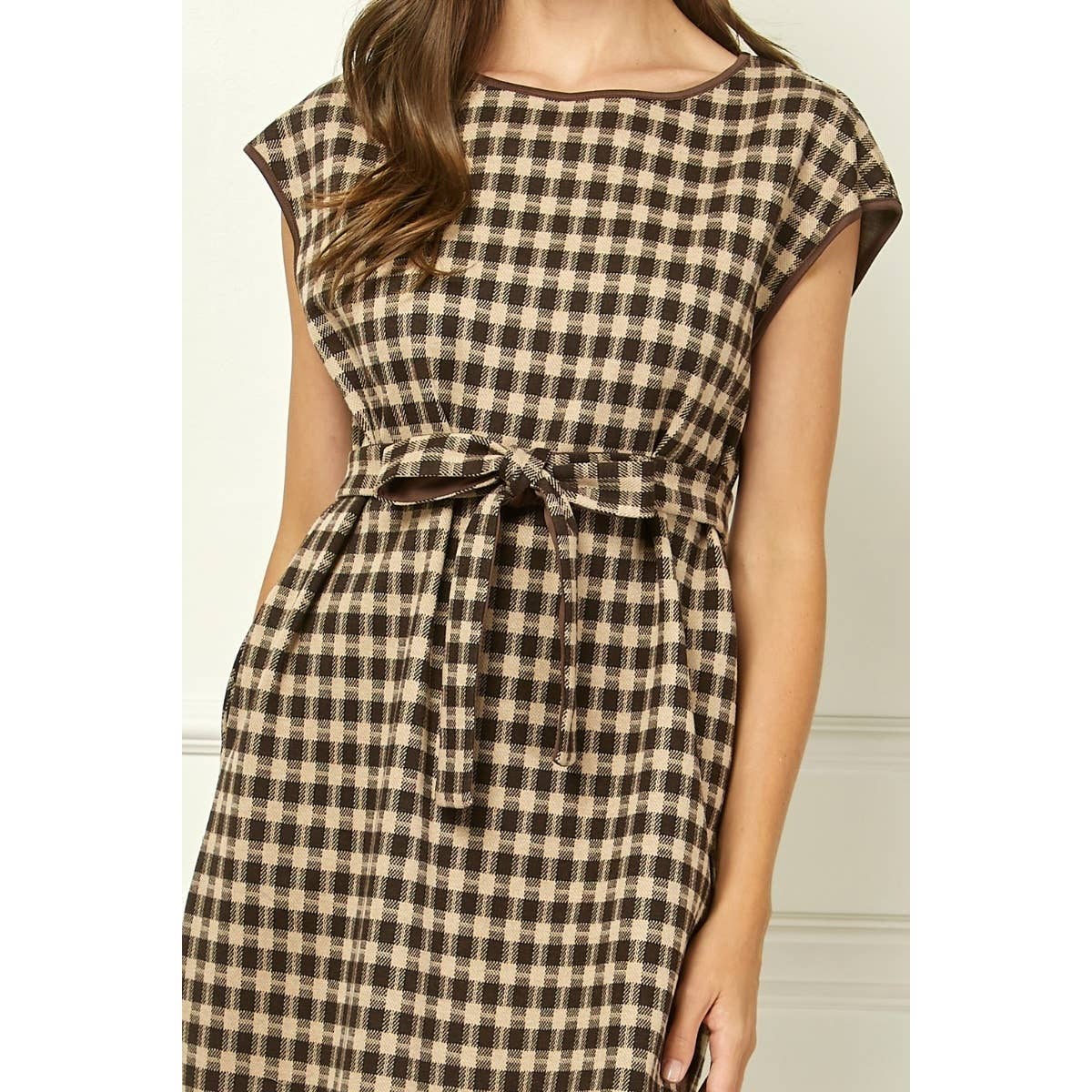 Sutton Checker Knit Belted Mini Dress