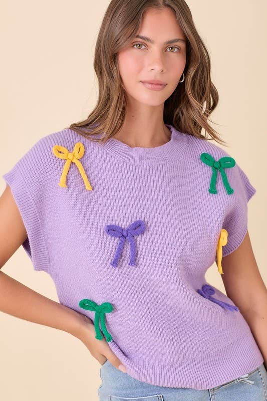 Mardi Gras Ribbon Bow Color Way Knit Top