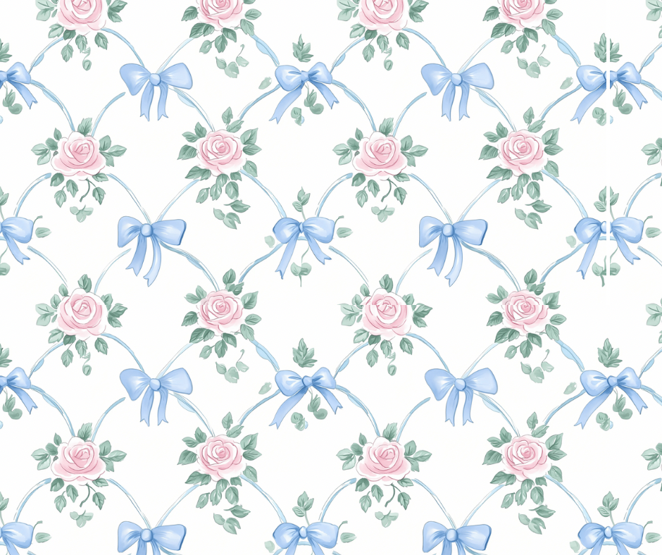 Blue Bow & Pink Roses Tall Koozie