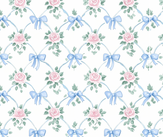 Blue Bow & Pink Roses Tall Koozie
