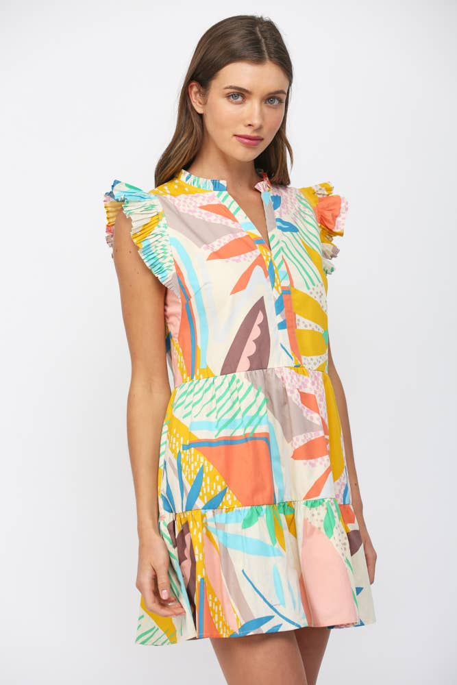 Rio Tropical Flutter Sleeve Dress