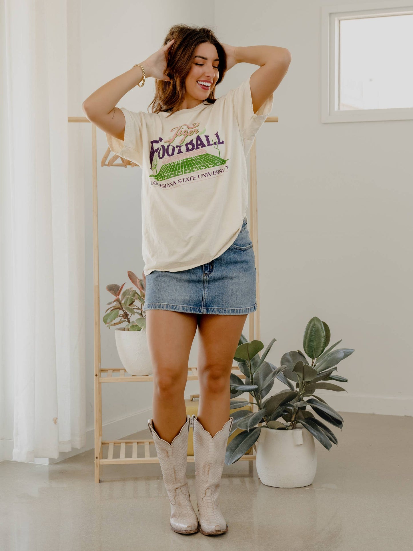 LSU Tigers Football Field Off White Thrifted Tee
