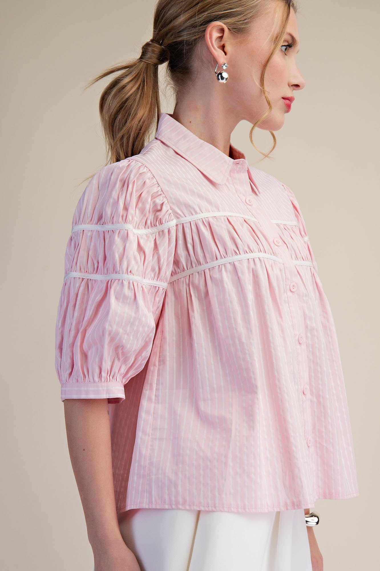 Blaire Contrast Stripe Puff Sleeve Blouse
