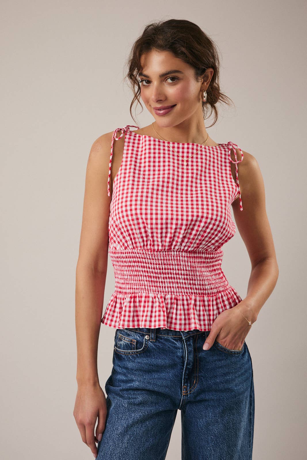 Maeve Smocked Gingham Top