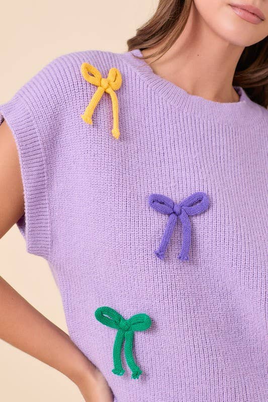 Mardi Gras Ribbon Bow Color Way Knit Top