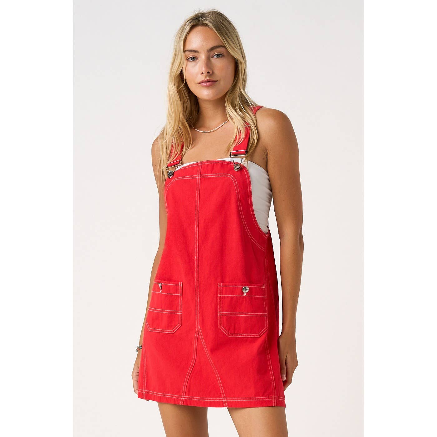 GAME DAY CONTRAST STITCH BIB OVERALL MINI DRESS